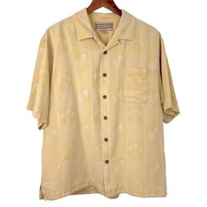 Jamaica Jaxx 100% Silk Hawaiian Tropical Pineapple Button Front Shirt Si…